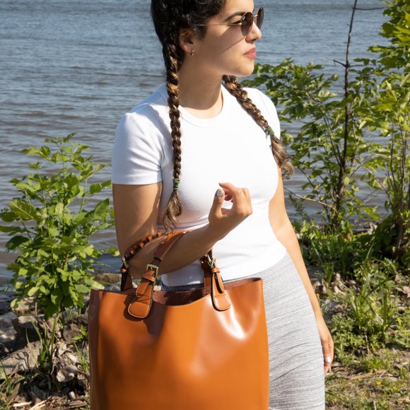 Leather Shoulder bag / tote bag with long strap - Picture 4 of 8